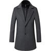 Sliktaa, cappotto da uomo invernale in lana, cappotto stile trench, lunghezza media, giacca in lana per affari, casual, con sciarpa, soprabito, Grigio, L