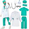 JONRRYIN Costume Dottore Bambino Costume Da Medico, 8 Pezzi Kit Medico Gioco Con Stetoscopio, Camice Da Dottore Costume Infermiera Bambini 3-10 Anni Carnevale Halloween Cosplay (110)
