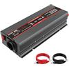 DATOUBOSS Inverter 12V 220V/230V Onda Sinusoidale Pura 1200W/2500W Convertitore di Tensione con Prese EU, Porte USB e Display LED per Auto, Camion, Roulotte, Elettrodomestici, Nero