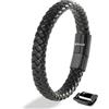 SERASAR Braccialetti Uomo Pelle 20cm Nero Braccialetto Cuoio Aggiustabile Magnetico Bracciali Perline Bigiotteria Bracialetto Cinturino Braciale Bambino Bracelet Corda Nere
