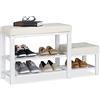 Relaxdays Panca Scarpiera con Sgabello, Seduta Imbottita, 2 Ripiani, per Bambini, HxLxP: 50 x 90,5 x 30,5 cm ca., Bianco