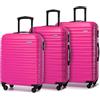 WITTCHEN valigia da viaggio set di 3 trolley bagaglio a mano valigia a rotelle ABS 4 ruote spinner chiusura a combinazione maniglia telescopica Groove Line rosa Ryanair/ITA Airways/easyJet