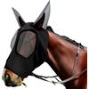 JRILUO Maschera Antimosche Cavallo Nera 27 cm Lunghezza Viso, 50 cm Circonferenza Naso, Maschera Cavallo Antimosche Equitazione, Protezione UV, Bonnet Elastico Antimosche per Cavalli