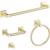 bluebyrne Set di accessori da bagno in oro spazzolato, 4 pezzi, in acciaio inossidabile, da parete, include barra portasciugamani da 40 cm, anello per asciugamani, ganci per accappatoio, porta carta igienica