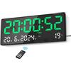 Lafocuse 15.5 Orologio da Parete Digitale Grande LED, Orologio da Tavolo con Numeri Grande, Telecomando, Calendario, Temperatura, Orologio Digitale per Cucina Soggiorno Camera da Letto Ufficio, Verde