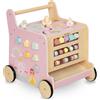 Mamabrum Primi Passi per Bambini 2in1 - Girello in Legno con Cubo Educativo Multifunzione - Centro Attività con Labirinto, Abaco, Selezionatore Forme e Ruote Antiscivolo