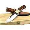 COLTELLO ARTIGIANALE DA CACCIA IN ACCIAIO BALESTRA LAMA FISSA BUSHCRAFT SCATOLA