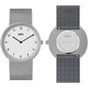 Braun Orologio al quarzo analogico a 2 lancette, quadrante bianco, cinturino in maglia di acciaio inossidabile con cinturino aggiuntivo in gomma siliconica grigia, 38 mm, modello BN0281WHMHGYG.