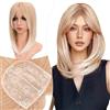 Elailite Hair Topper Donna Clip in con Frangia per Capelli Biondo Dorato/Biondo Pallido, Posticci con Clips Middle Parting Toupet Toupee Protesi 35cm 120g (Base 15cm*15cm)