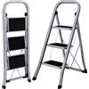 AMHANCIBLE Scaletta 3 Gradini, Scala Pieghevole con Pedali Antiscivolo, Corrimano, Blocco di Sicurezza, Scala Domestica Leggera per Casa Giardino Cucina, Portata 150 kg, Grigio EBSL03GY