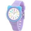 Juboos Orologio analogico per bambini e bambine, impermeabile fino a 3 atm, con gatto, facile da leggere, Viola, orologio gatto bambini (Viola)