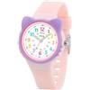 Juboos Orologio analogico per bambini e bambine, impermeabile fino a 3 atm, con gatto, facile da leggere, Viola, orologio gatto bambini (Rosa)