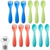 Nuby Brights - Posate per bambini, resistenti, lavabili in lavastoviglie, manici facili da impugnare, confezione da 12