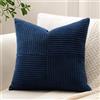 Sungeek 1 Pezzi Federe Cuscini 50x50 in Morbido Velluto a Coste, Fodere per Cuscini Decorativi con Motivo a Strisce e Patchwork Croce Copricuscini Cuscino per Divano Letto Soggiorno, Blu Navy