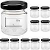 mikken 10 piccoli barattoli per conserve da 53 ml, con coperchio nero, con etichette
