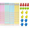 KRYMSON Confezione da 16 matite HB per bambini, 16 gomme per dita, matite triangolari, matite con gomma, penne correttive per scrivere e disegnare