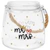 GRUSS & CO Portacandela antivento con motivo Mr. & Mrs. | vetro, altezza 12 cm, maniglia intrecciata in filo naturale | regalo di nozze, decorazione per matrimonio | 73874
