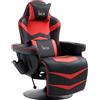 DecHome Sedia da Gaming Massaggiante Poggiapiedi Cuscino Finta Pelle Nero/Rosso DecHome