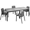 Dmora - Set tavolo e sedie Moie, Salottino indoor, Tavolo rettangolare allungabile con 4 sedie con braccioli, Made in Italy, Antracite