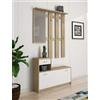 Dmora - Mobile da ingresso con specchiera, entratina per atrio con scarpiera, Svuotatasche per piccoli appartamenti, cm 100x25h180, colore Bianco e Rovere