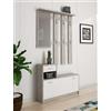 Dmora - Mobile da ingresso con specchiera, entratina per atrio con scarpiera, Svuotatasche per piccoli appartamenti, cm 100x25h180, colore Bianco e Cemento