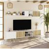 Dmora Parete attrezzata Grant, Composizione Soggiorno, Mobile Salotto Multiuso, Armadio Porta TV, 200x40 h47 cm, Bianco e Rovere