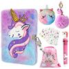 homicozy Diario Segreto Bambina con Lucchetto e Chiave, 11PCS Diario Peluche Cancelleria Set, 160 Pagine A5 Privato Quaderno Con 6 Colori Penna, Taccuino Unicorno Regalo per Ragazza7 8 9 10 Anni