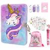 homicozy Diario Segreto Bambina con Lucchetto, 13pcs Unicorno Cancelleria Peluche Diario, Taccuino Privato con 6 Colori Penna, Adesivi, Segnalibro, 160 Pagine A5 Quaderno, Ragazza Regalo 6-10 Anni