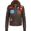 Infinity Leather Da donna Marrone Air Force A2 Volo Pelle Collare di pelle di pecora Bomber Giacca