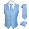 HISDERN Gilet da uomo Paisley floreale jacquard floreale cravatta tasca quadrata fazzoletto vestito set Azzurro