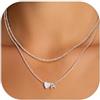 Bestyle Collana Iniziale Argento Collana a Girocollo a Doppia Pila Cuore Lettera A-Z Ciondolo Piccolo Regalo Compleanno 40+5CM Regolabile