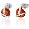 AMBEDORA Orecchini da donna in argento sterling 925, con ambra baltica rotonda in cognac, idea regalo per donne, Argento sterling, Ambra