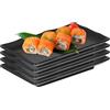 LUPATDY Set di 4 piatti neri opachi, rettangolari, 20,8 x 13,2 x 2,2 cm, stoviglie in melamina, in plastica, per carne, sushi, snack, insalate, lavabili in lavastoviglie