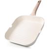 Kordisen Padella antiaderente per piano cottura a induzione, griglia quadrata da 28 cm, per cucinare in interni, padella per bistecca con rivestimento sano con beccucci per versare, senza PFOA, bianca