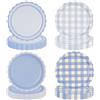 EVYIENEN 48 piatti di carta usa e getta Gingham con bordo ondulato blu a bordo ondulato, piatti di carta usa e getta con motivo a quadri decorativi Gingham per feste di nascita, matrimoni e feste a