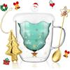 ecooe Tazza Albero di Natale Doppia Parete 270ml da Caffè Cappuccino Latte Macchiato con Manico Cucchiaio Bicchiere Vetro Borosilicato Trasparente, Colino da tè dell'albero di Natale per Tè, Latte
