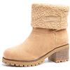 Hitmars Stivali Donna Invernali Stivaletti Camoscio Boots con Tacco Largo 6CM Stivali Foderati Caldi Scarpe Eleganti Comodi Moda Cachi EU 35