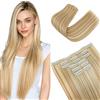 Elailite Extension Capelli Clip in Hair Extensions Biondo Sabbia/Biondo Chiaro, 6 Fasce Separate Colorate Lisce 60cm Capelli Finti Sintetici Set da 6pcs 140g
