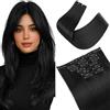 Elailite Extension Capelli Clip in Hair Extensions Nero, 6 Fasce Separate Colorate Lisce 60cm Capelli Finti Sintetici Set da 6pcs 140g