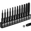 DAKCOS Set di bit Torx 12 pezzi T5, T6, T7, T8, T9, T10, T15, T20, T25, T27, T30, T40, set di bit Torx in acciaio S2, profilo T con foro, lunghezza: 50 mm