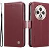 XINNI Cover per Oppo Reno 12 F 5G/Reno 12 FS 5G/12F 4G/12 FS 4G Custodia, Semplice Cellulare Libro Antiurto Flip Pelle PU/TPU Magnetica Case, VinoRosso