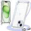 Oelrstfe Cover con Cordino per iPhone 15 Plus, Trasparente Silicone Custodia con Regolabile Collana Laccio Tracolla, Antigraffio Proteggere Case Corda per iPhone 15Plus, Viola