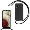 FERLAN Custodia per Samsung Galaxy A12 Cover con Cordino,Nero Silicone Antiurto TPU Morbido Case Corda Collana Necklace Regolabile Stylish con Catena Ultra Sottile Cover per Samsung Galaxy A12,Nero