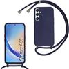 Belzsxy Cover per Samsung Galaxy A55 5G con Cordino, Custodia con Laccio Collana Tracolla Collo Liquido Silicone Antiurto TPU Antiurto AntiGraffio Case,Blu