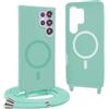 YFSYLL Magnetica Cover per Samsung Galaxy S23 Ultra con Cordino,Compatibile con MagSafe,Silicone Case con Regolabile Cordino da Collo Nylon Catena Collana Tracolla - Verde menta