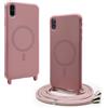 VAVAVOOMY Cover Compatible con iPhone XR rimovibile custodia in silicone,[Antiurto][Antiscivolo] Custodia con Regolabile Collana per Cordino Collana Necklace Cover Corda-Rosa