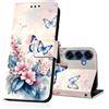 DiaryTown Cover per Samsung Galaxy S25 Custodia in PU Pelle a Libro Motivo Flip Caso Magnetica Portafoglio Blocco RFID Carta Slot Antiurto Protettiva Cover per Galaxy S25 - Fiore Rosa Farfalla Blu