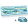 SOLIDEE Combo Tastiera e Mouse Wireless,tastiera macchina da scrivere retro,Tastiera per Computer con Tasti Rotondi 2.4GHz con Tastierino Numerico,Tastiera a 104 Tasti(Americana QWERTY)(Mixed Blue)