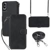 ELTEKER Custodia Cover per iPhone XS Max - Portafoglio a Libro in Pelle Con Cordino - Nero