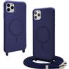 BGHHEU Magnetica Cover per iPhone 13 Pro Max con Cordino,[Compatible con Magsafe],Custodia Silicone con Regolabile Collana Sottile Morbida Case,Blu
